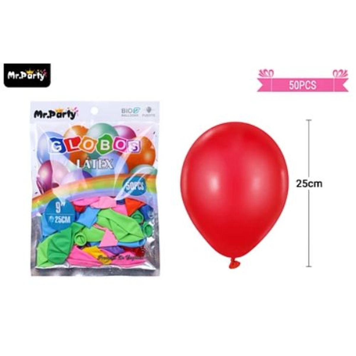 GENERICO - Globos de látex colores surtidos mate 25cm 50pcs