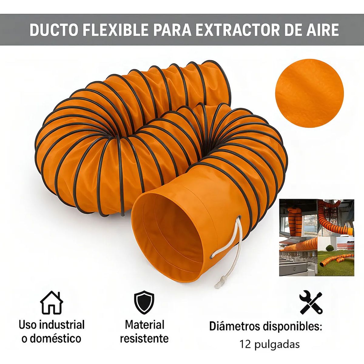 KUANGYE - Ducto Flexible Extractor Tubo Ventilacion 12 Pulgadas 5mts Extractor Aire Industrial