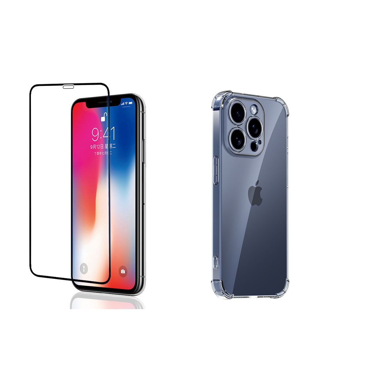 GENERICO - Funda de silicona + protector de pantalla para iPhone 14/Pro/Max/Plus Pack 2 en 1