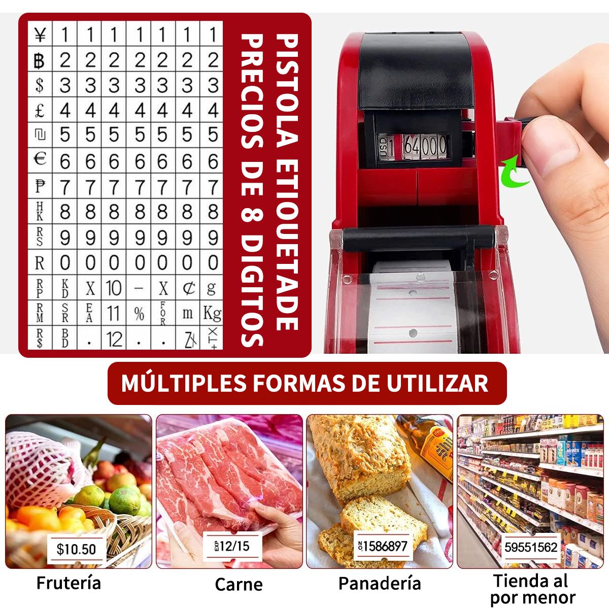WUWAWDOGA - Fechadora Etiquetadora Pistola Precios Mx5500 Eos +11 Rollos