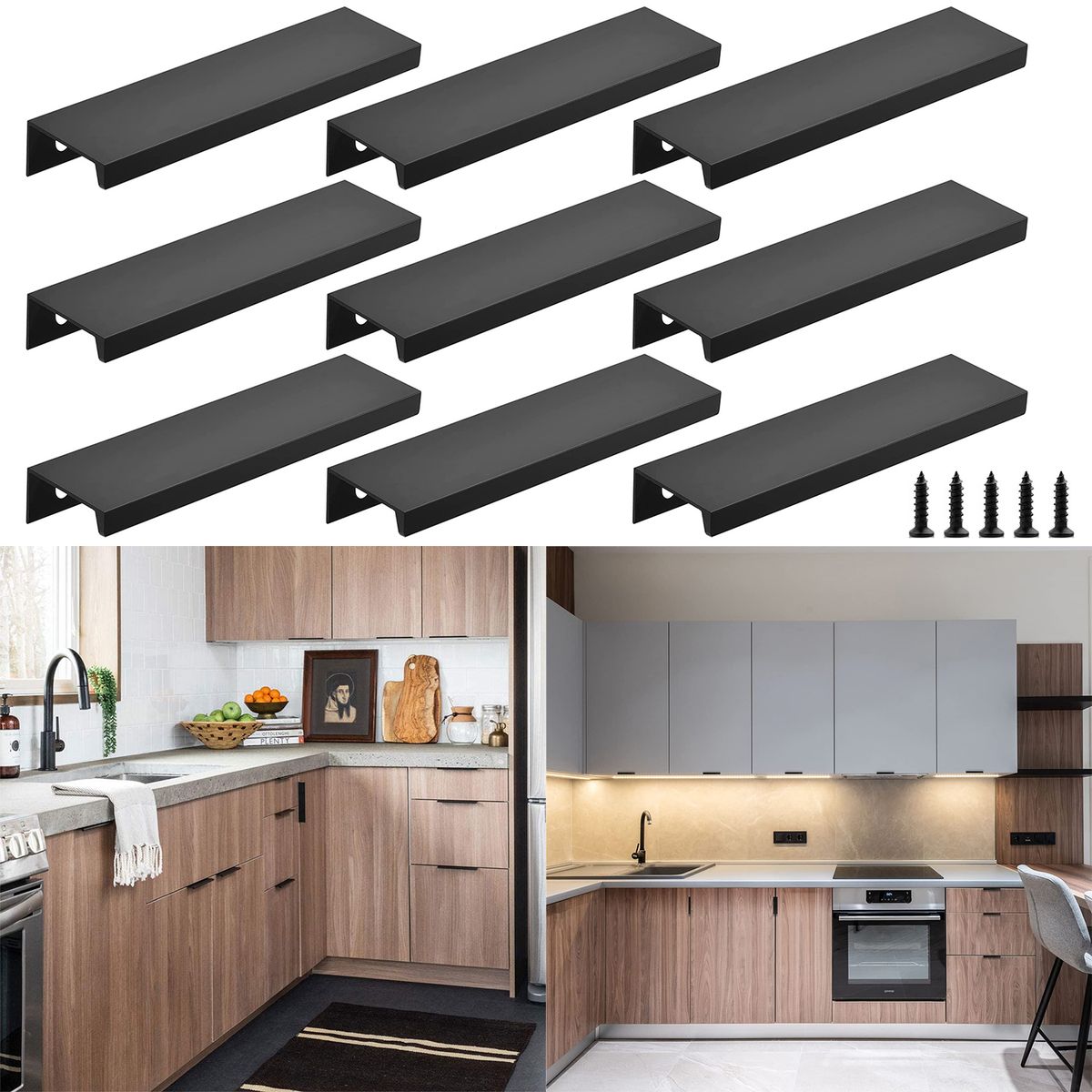 DEKANO - 10 Pcs Cajón Oculto Tiradores Mailla Negro 15cm Con Tornillo Negro