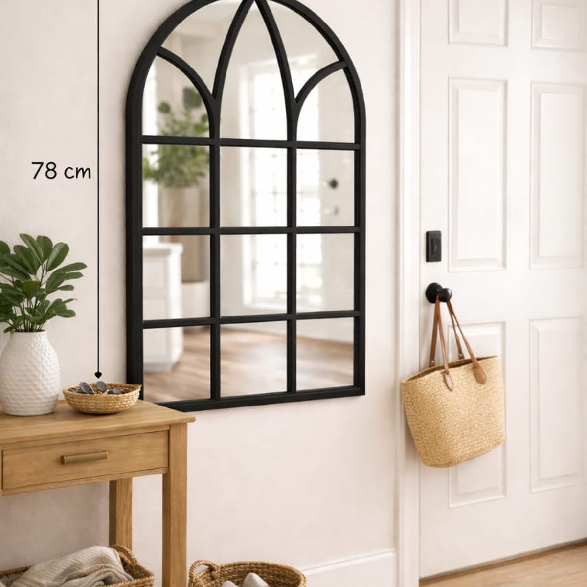 GENERICO - ESPEJO DECORATIVO NEGRO DISEÑO VENTANA CATEDRAL DE  50x78cm