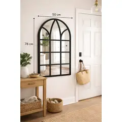 GENERICO - ESPEJO DECORATIVO NEGRO DISEÑO VENTANA CATEDRAL DE 50x78cm