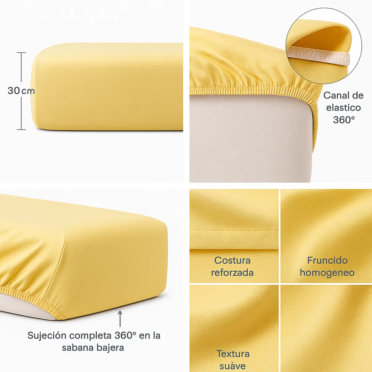 ARMONIA - Juego Sábanas Suaves Amarillo 800 Hilos 15 Plazas