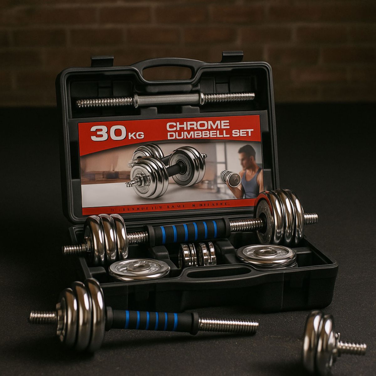 21K SPORTS - Set De Mancuernas 30 kg Acero Cromadas Barra y Maletín