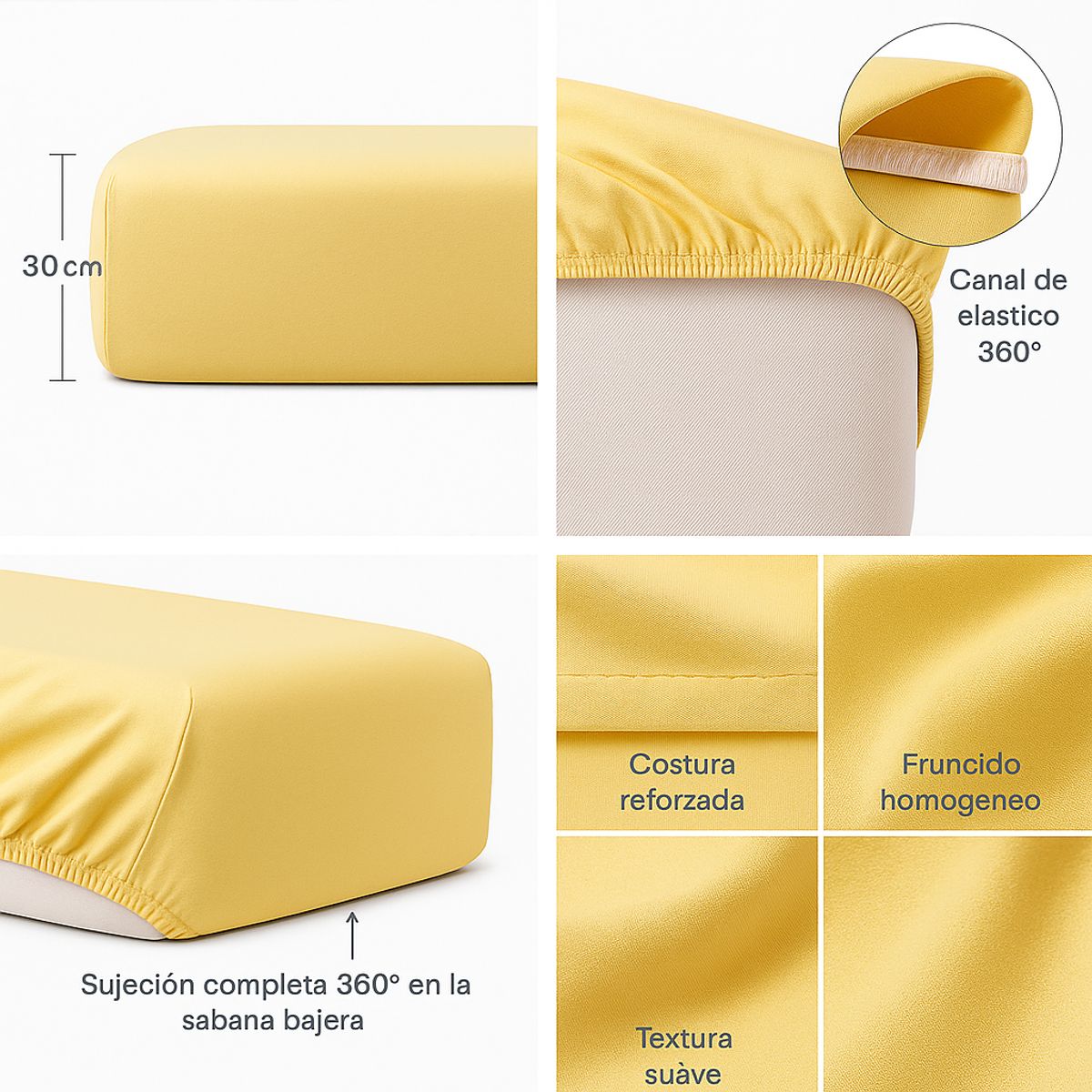 ARMONIA - Sábanas Amarillo 800 Hilos Liso 15 Plazas