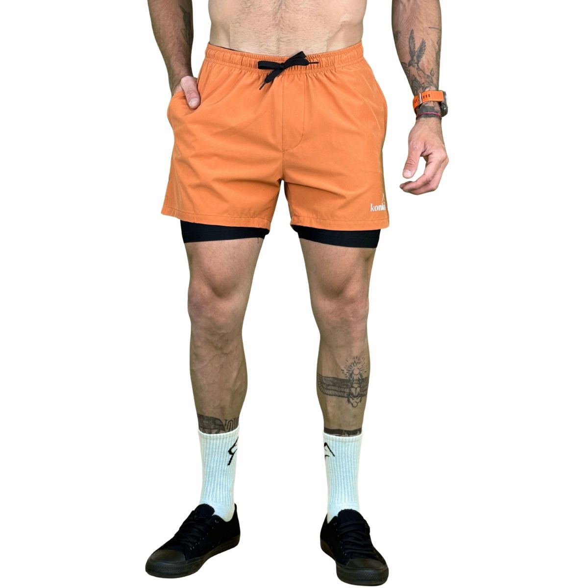 KONKO ACTIVE - Short Deportivo Hombre Con Calza 2 en 1 Perfect Rust Konko