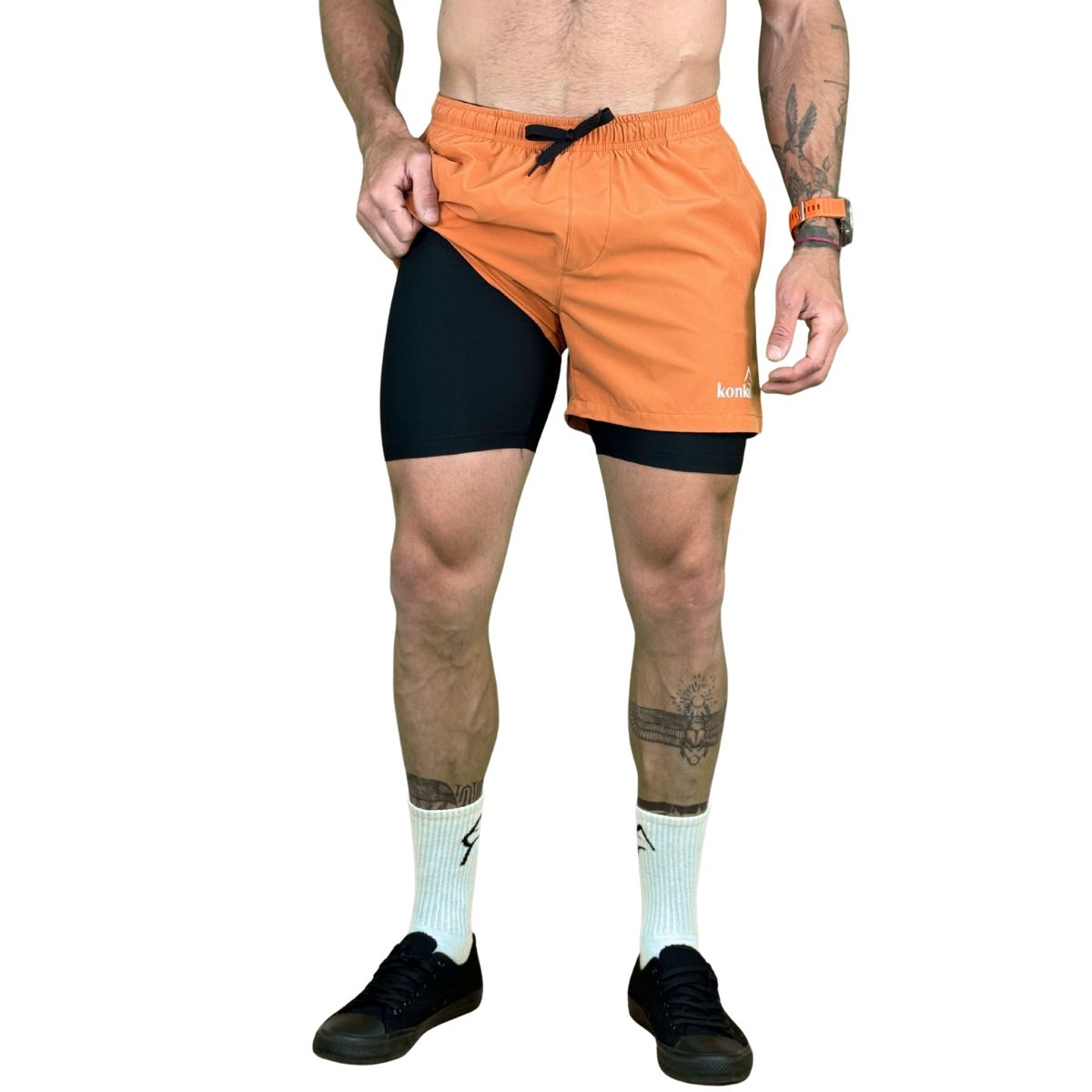 KONKO ACTIVE - Short Deportivo Hombre Con Calza 2 en 1 Perfect Rust Konko