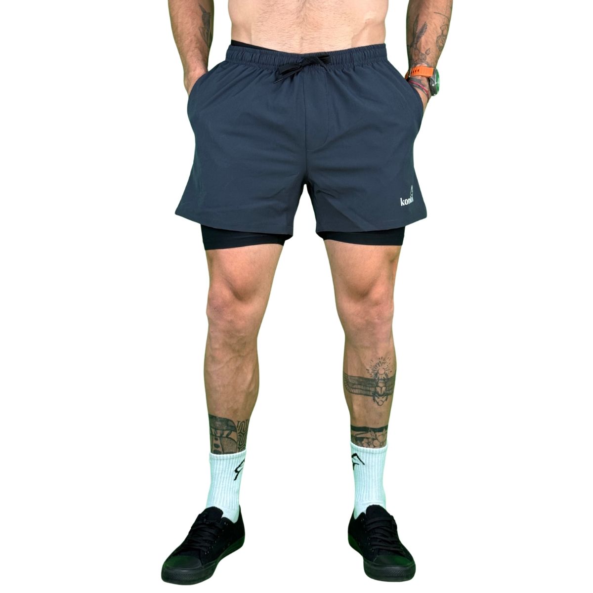 KONKO ACTIVE - Short Deportivo Hombre Con Calza 2 en 1 Perfect Black Grey Konko