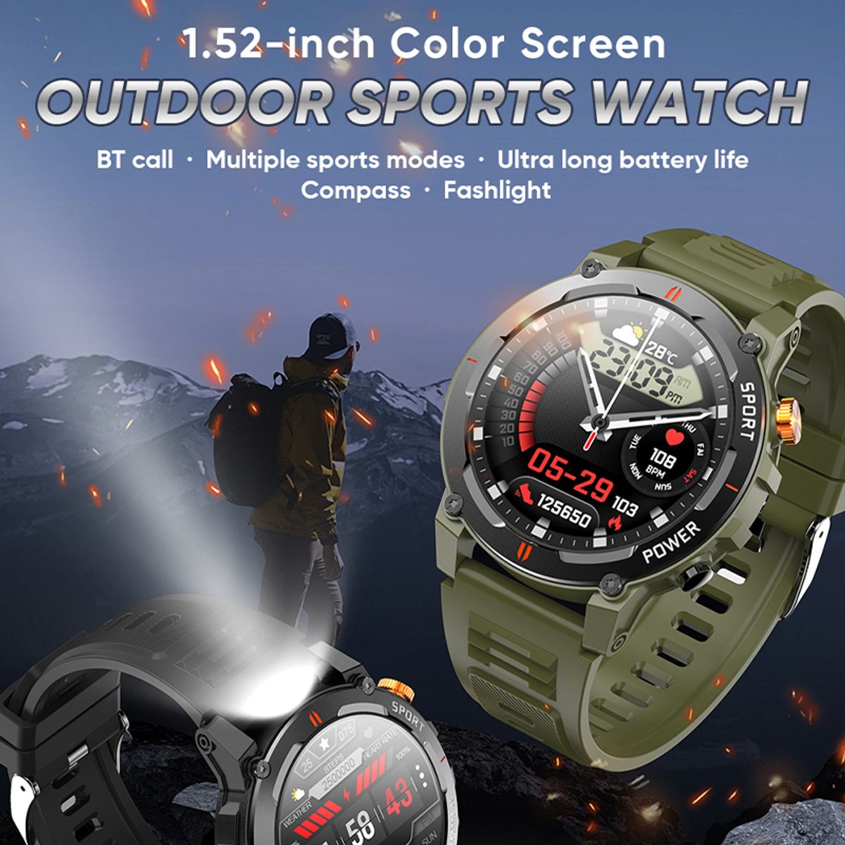 BRO TOUMI - Reloj Inteligente Toumi GT-R Militar Ip68 Pantalla 152 - Negro