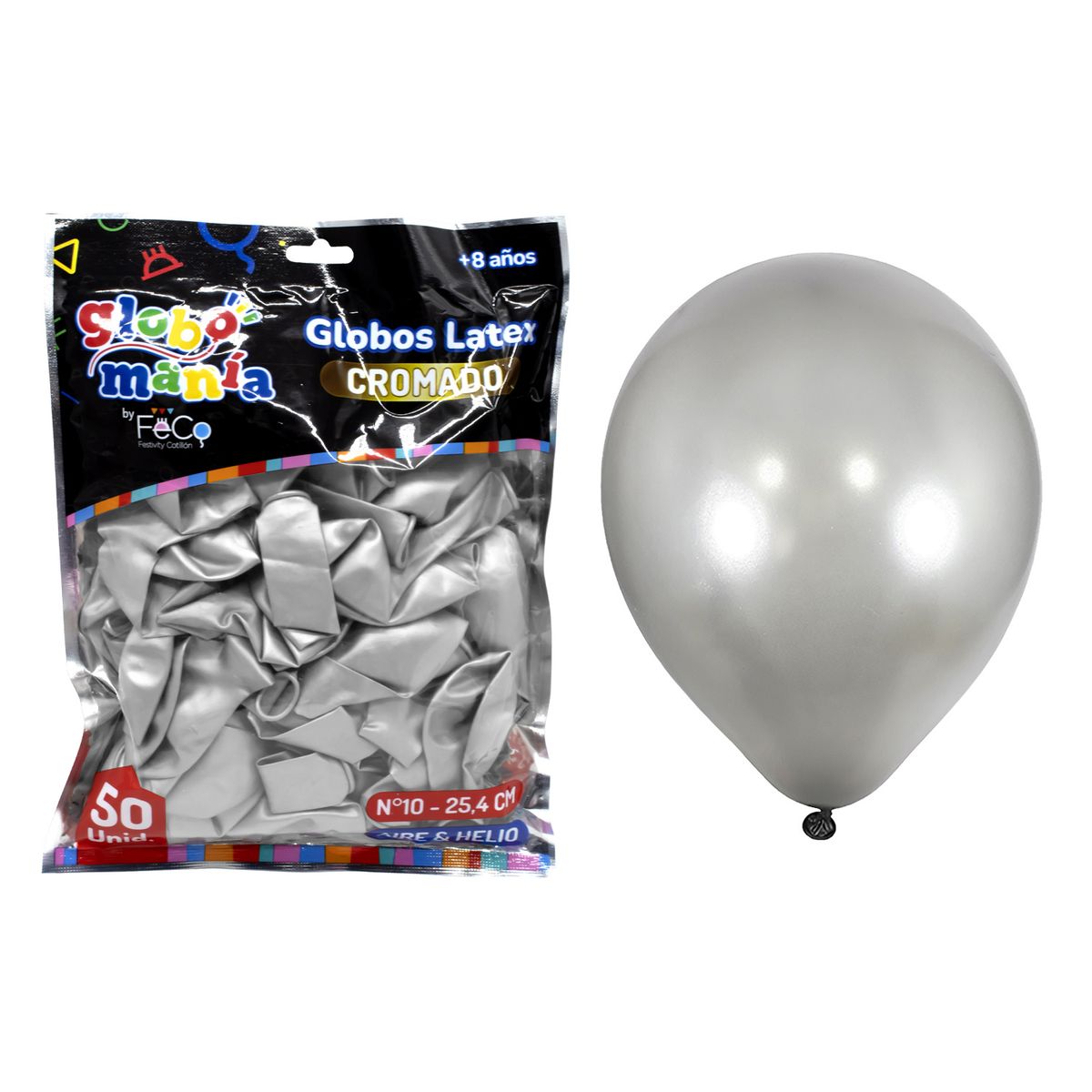 GENERICO - GLOBO 10 CHROME PLATEADO X50UNI