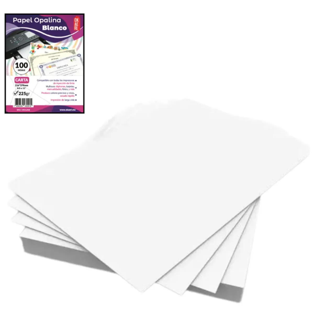 CURSOR - Papel Opalina lisa 225gr Tamaño Carta 100 Hojas