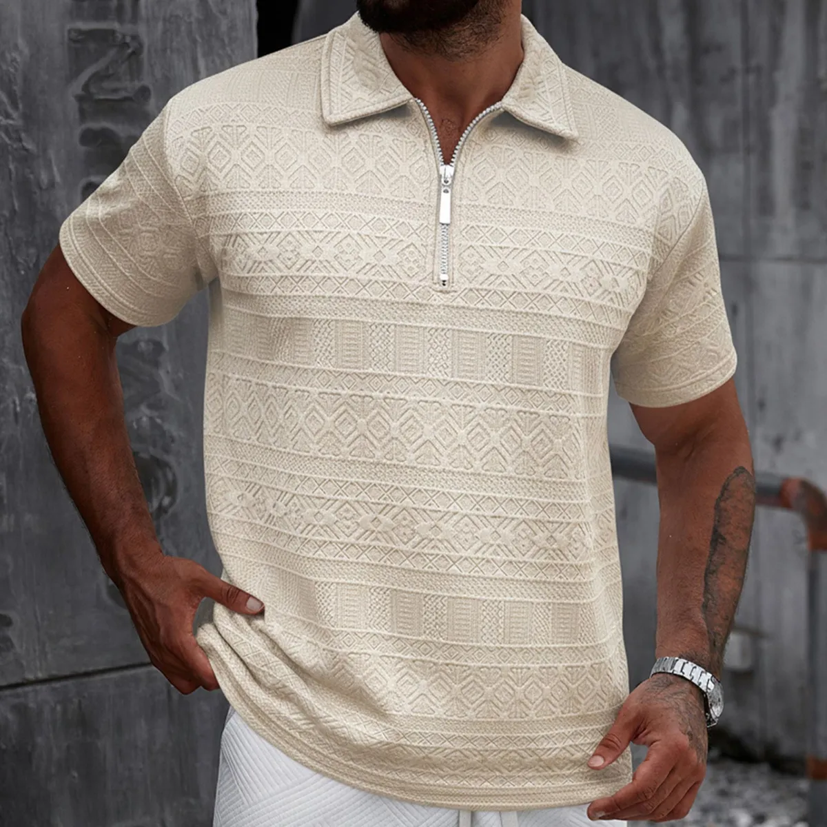 LIKE SHOP - Polera Hombre Manga Corta Textura Suave Cierre Diseño 0287