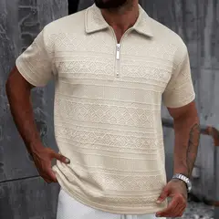 LIKE SHOP - Polera Hombre Manga Corta Textura Suave Cierre Diseño 0287