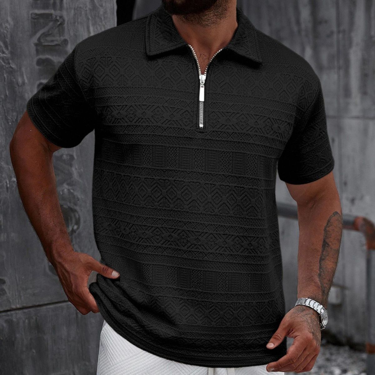 LIKE SHOP - Polera Hombre Manga Corta Textura Suave Cierre Diseño 0287