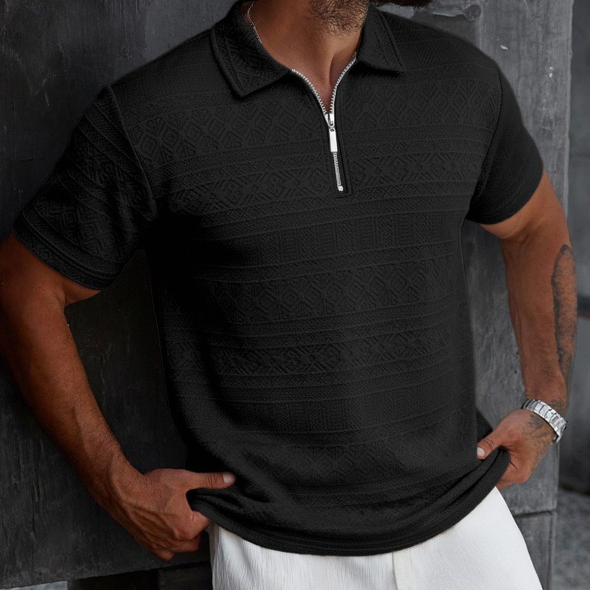 LIKE SHOP - Polera Hombre Manga Corta Textura Suave Cierre Diseño 0287