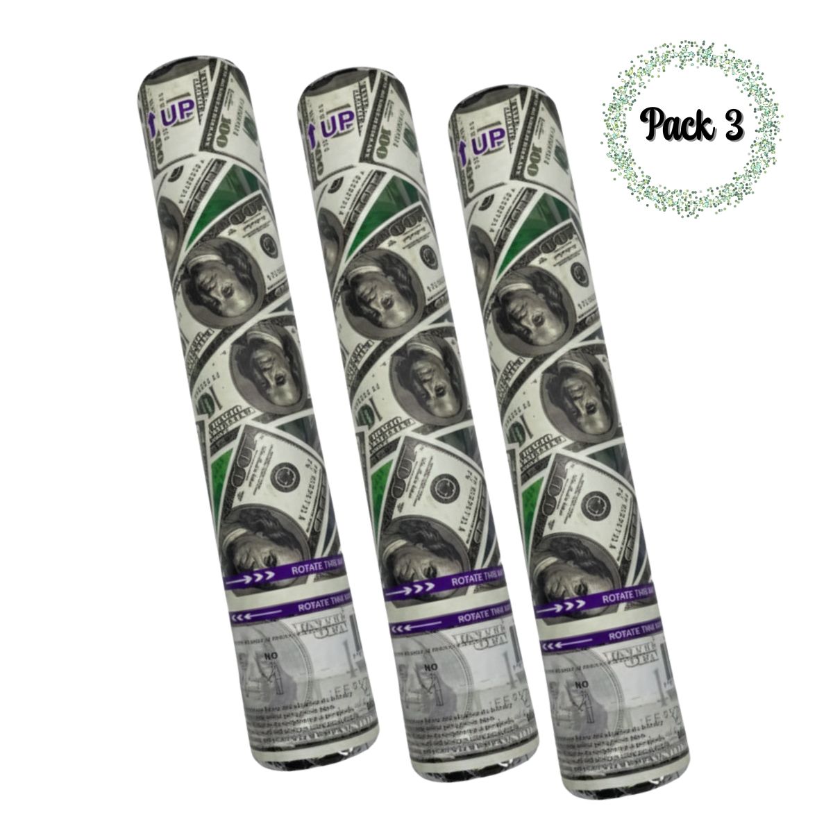EKOL TACTICA MILITAR - Pack 3 Cañón Confeti Dólar Cotillón Año Nuevo