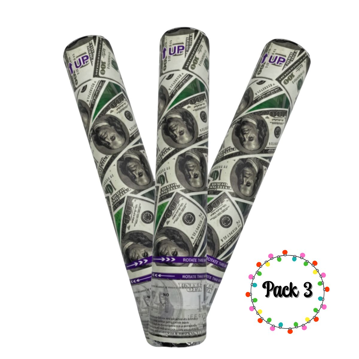 EKOL TACTICA MILITAR - Pack 3 Cañón Confeti Dólar Cotillón Año Nuevo