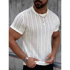 LIKE SHOP - Polera Hombre Manga Corta Tejida Cuello Redondo Casual 0275