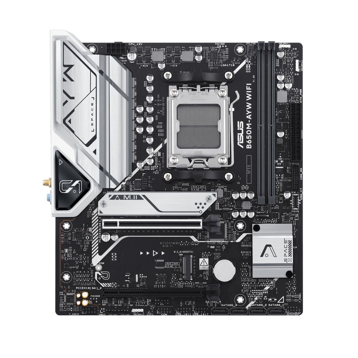 ASUS - Placa Madre ASUS B650M-AYW WiFi, Socket AM5, 2x DDR5, 2x NVMe, Wi-Fi 6, 2.5 GbE, Micro-ATX