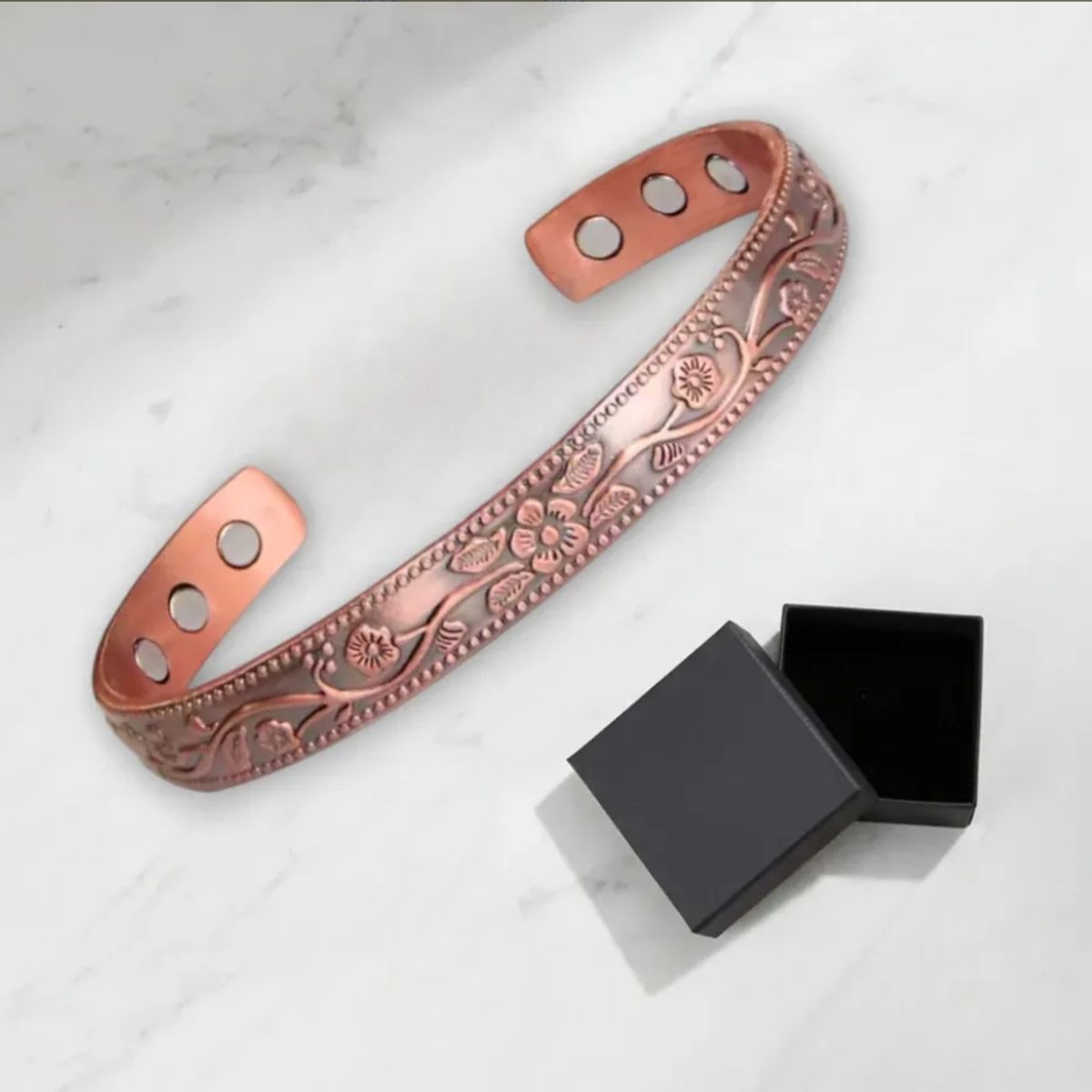 GENERICO - Pulsera Brazalete Cobre Magnetica Flores Ajustable Imanes
