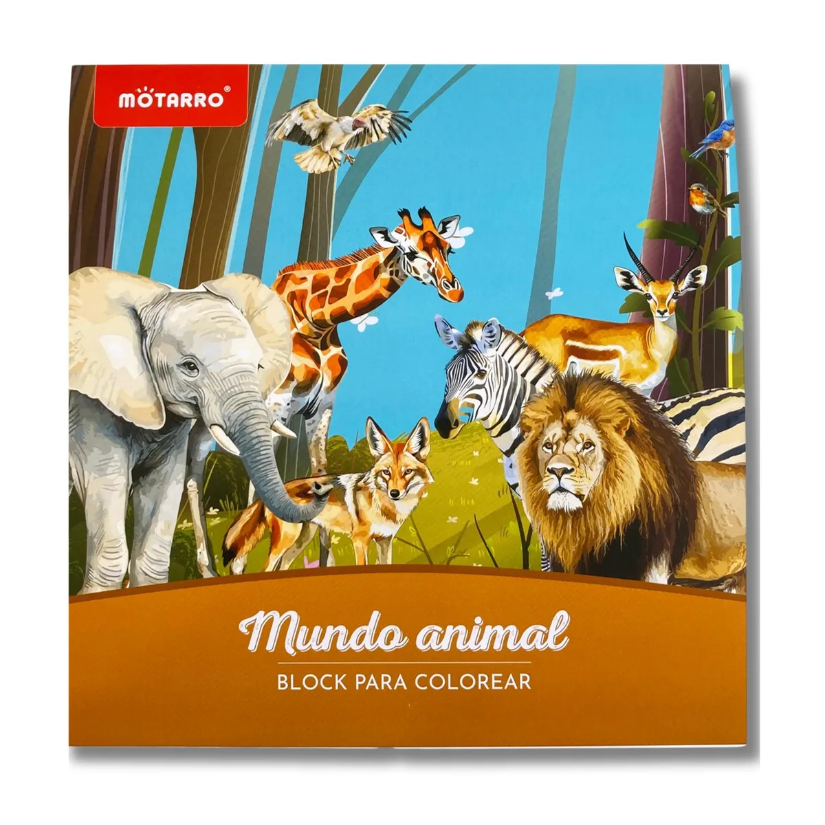 MOTARRO - Libro - Block para colorear - Mundo animal + 18 lápices de colores