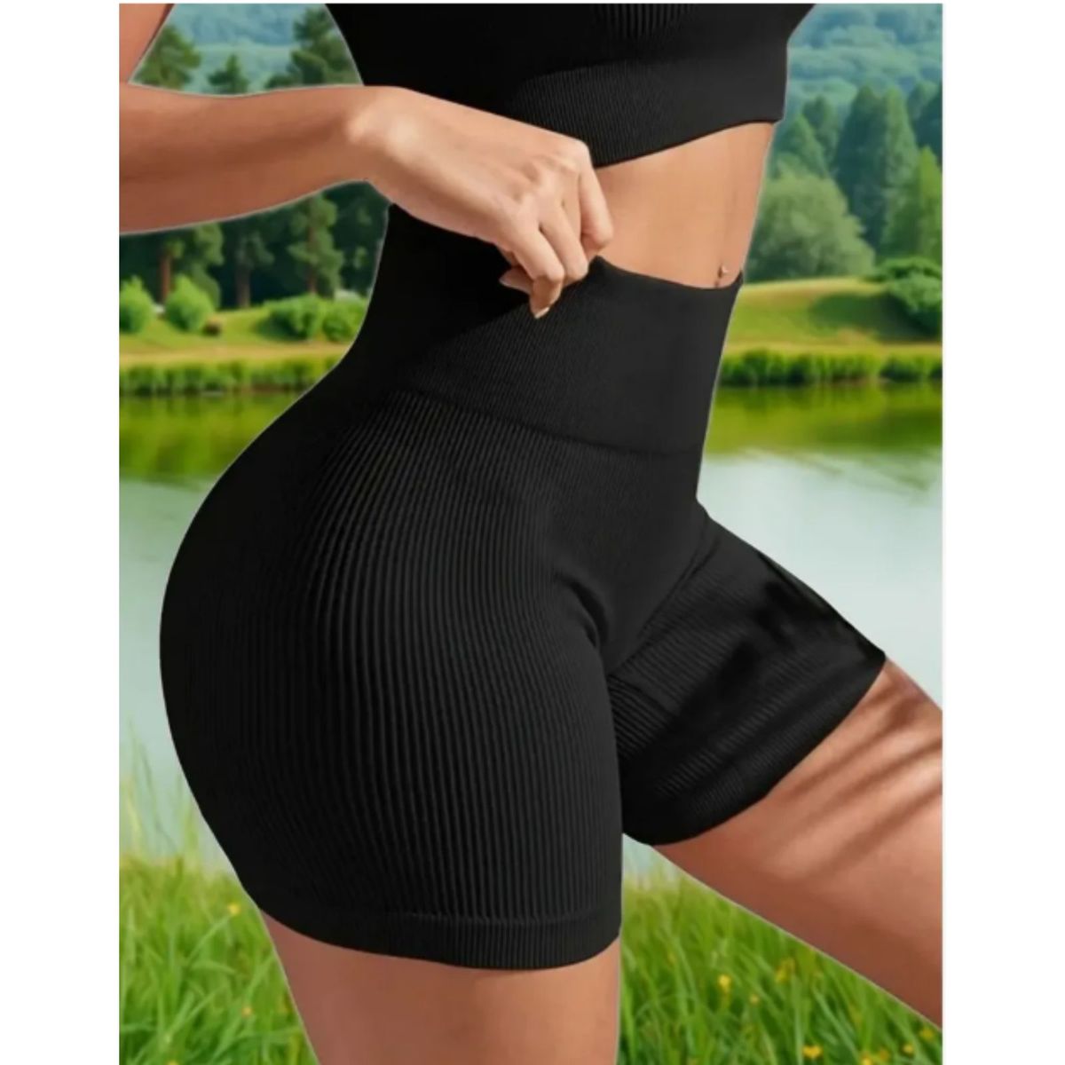 LIKE SHOP - Calza Corta Acanalada Mujer Verano Tiro Alto Yoga Gym 8007