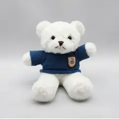 GENERICO - Oso De Peluche Blanco Con Chaleco Azul Tejido 23 Cm