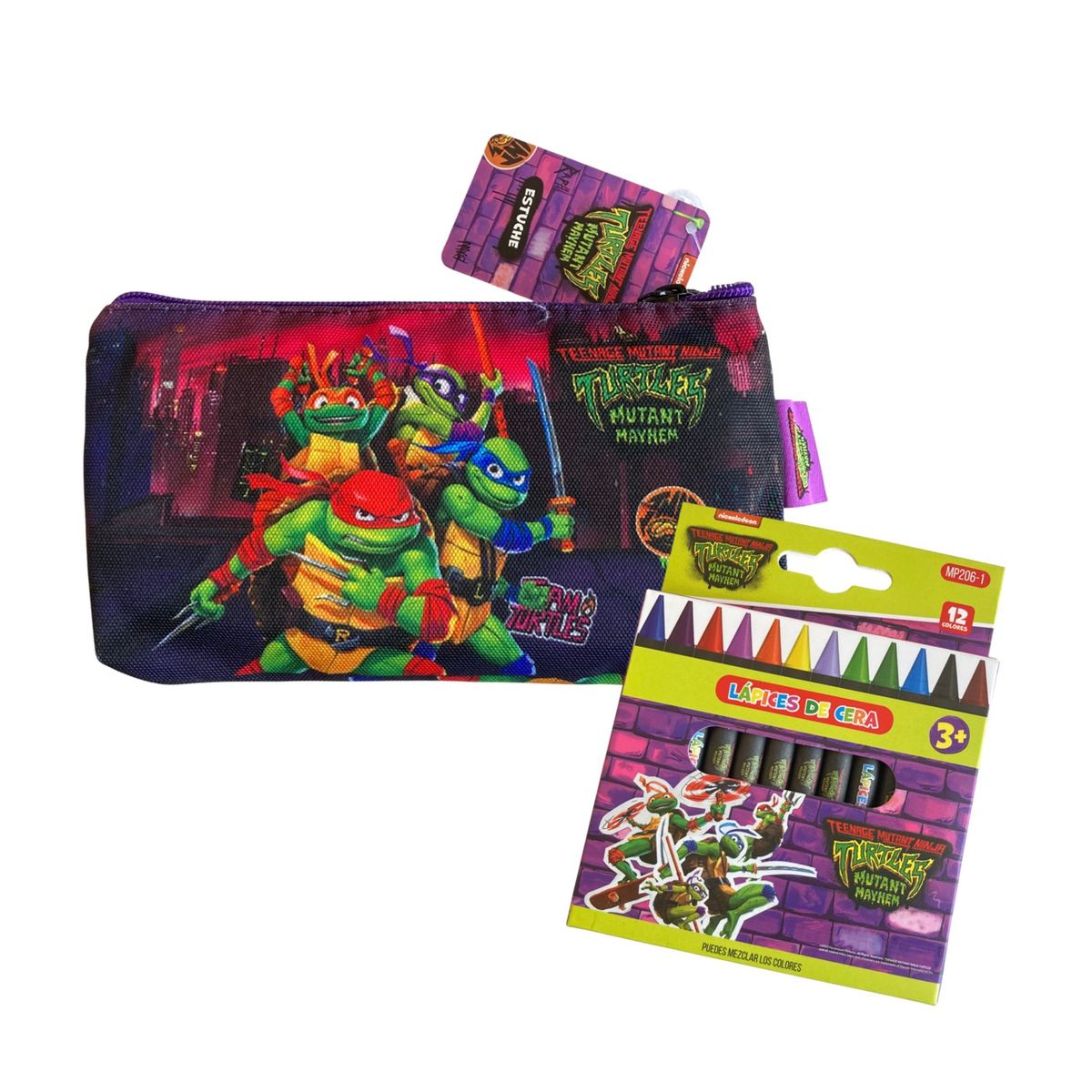 MOTARRO - Pack escolar Tortugas Ninja - Estuche + 12 lápices de cera