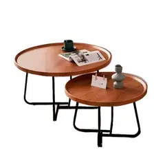 GLOBAL LATIN GROUP - Set Mesas de Centro Redondas Diseño Moderno Madera y Metal