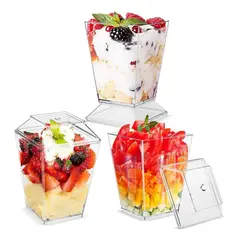 PASTELERIUS - 40 Vasos Para Postres Set De Vasos Shot Postres C/tapa 110ml Transparentes Para Postres Set De Vasos