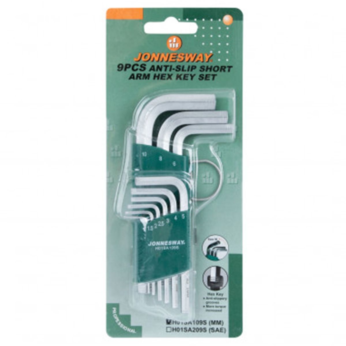 JONNESWAY - JUEGO DE LLAVES HEXAGONALES CORTAS 9PCS H01SA109S