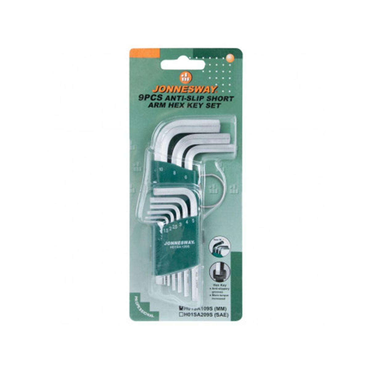 JONNESWAY - JUEGO DE LLAVES HEXAGONALES CORTAS 9PCS H01SA109S