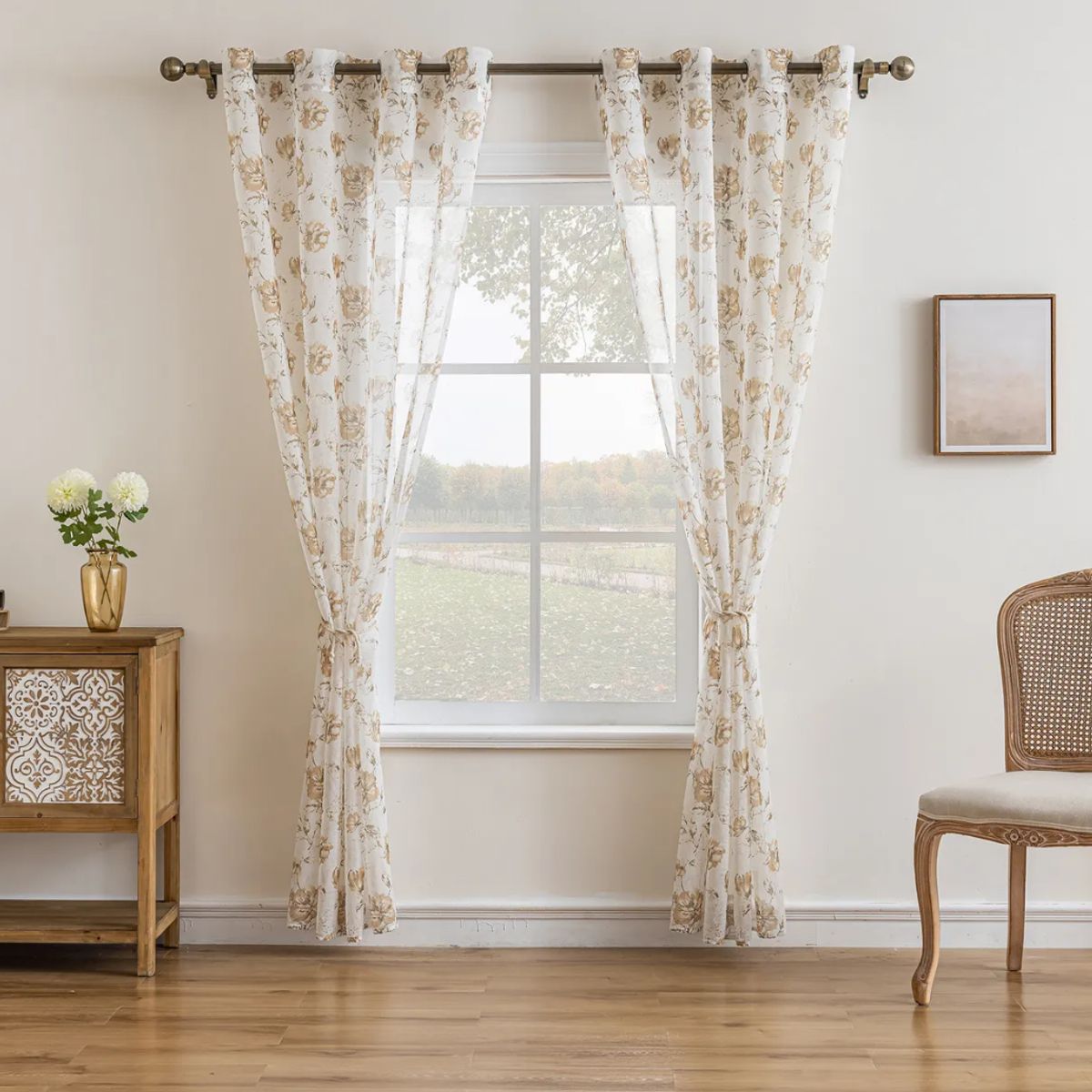 OKAY - Un Paño visillo Hecha Lino Estampado De Flor 140220cm