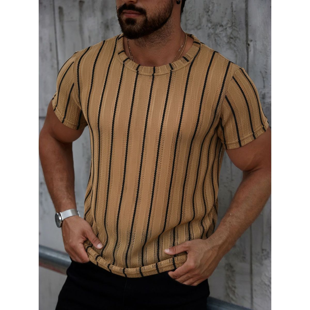 LIKE SHOP - Polera Hombre De Punto Tejida Manga Corta Hilo Moda 0283