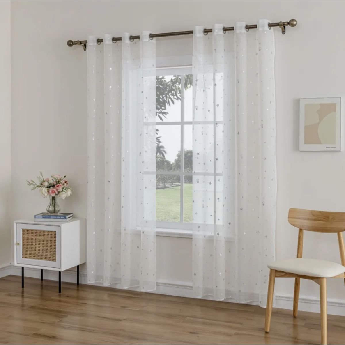 OKAY - Visillo Hecha Lino Estampado 2 Paños 140*220 Cm