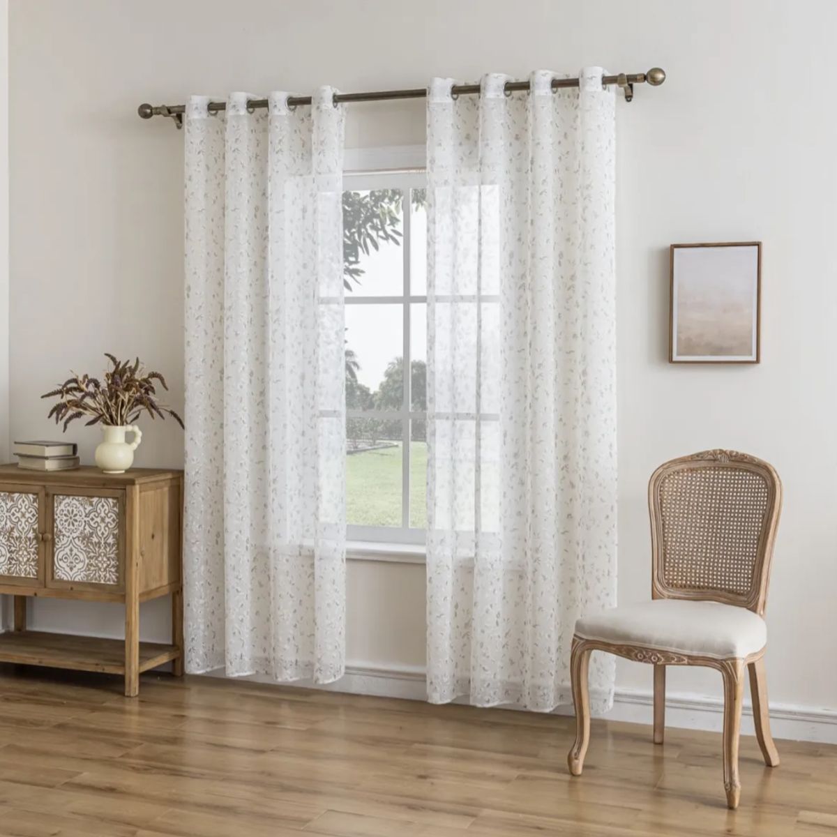 OKAY - Visillo Hecha Lino Estampado 2 Paños 140*220 Cm