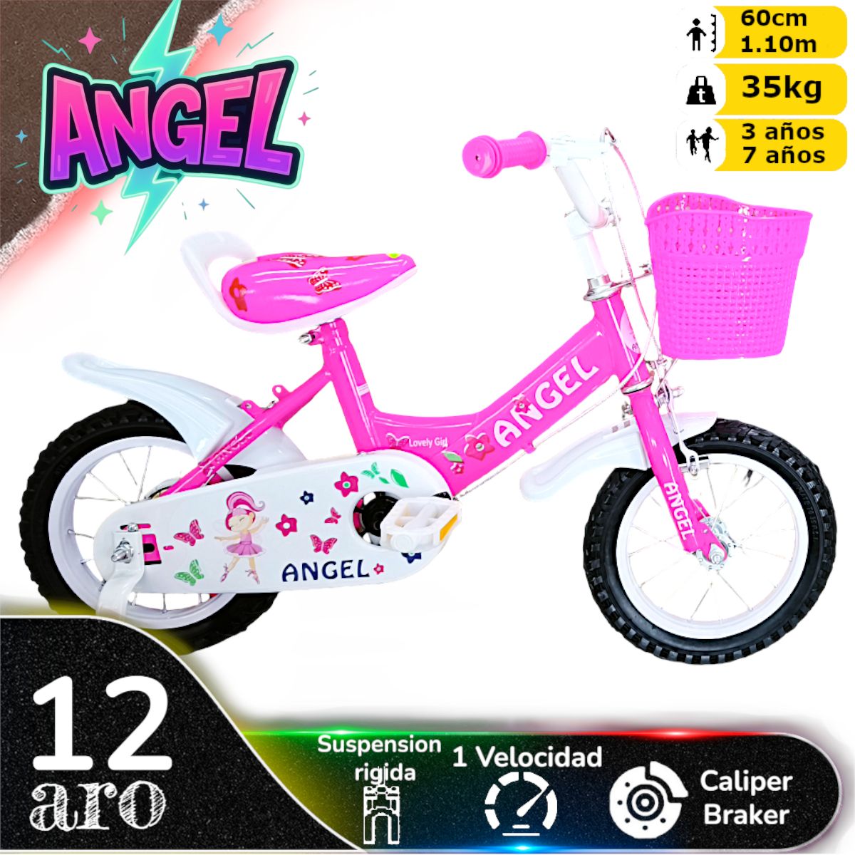 GENERICO - Bicicleta Aro 12 Infantil  Rosado Angel