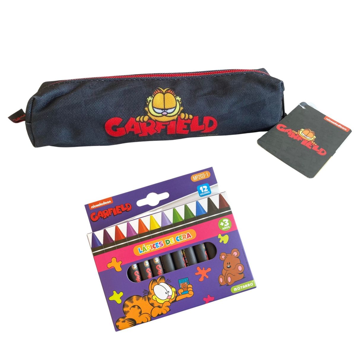 MOTARRO - Pack escolar Garfield - Estuche + 12 lápices de cera