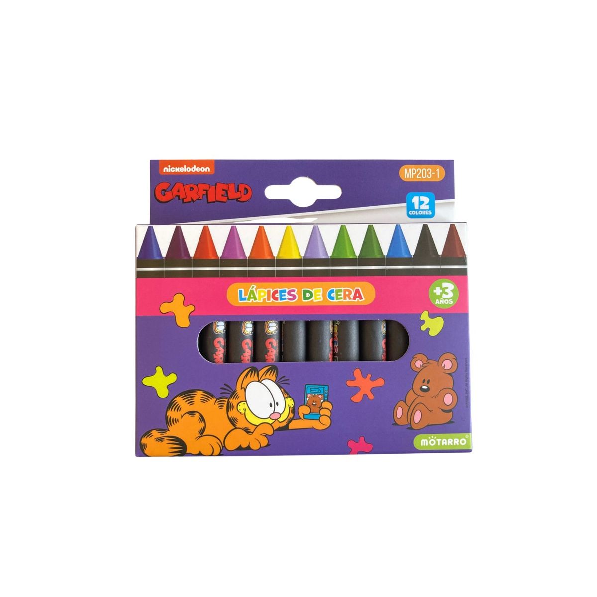 MOTARRO - Pack escolar Garfield - Estuche + 12 lápices de cera