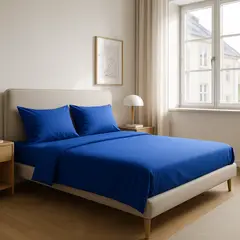 ARMONIA - Sábanas 25 Plazas Azul Rey Liso Suave 800 Hilos