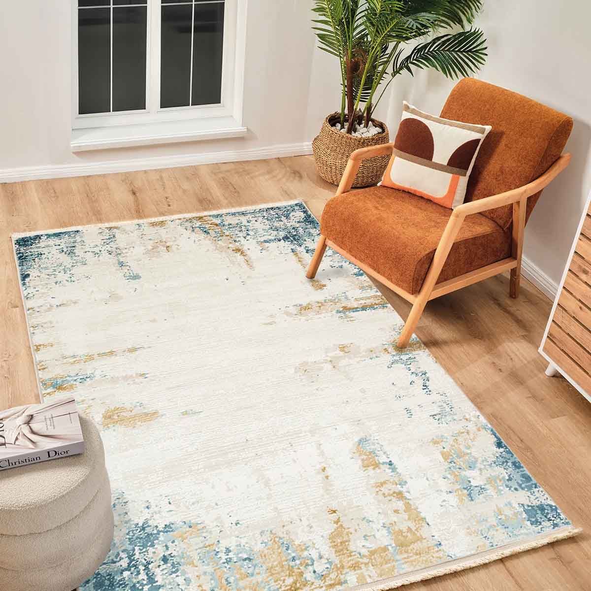 BROOKMAN - Alfombra Turca Perre015 Rectangular Poliéster Crema y Azul 160 x 230 cm