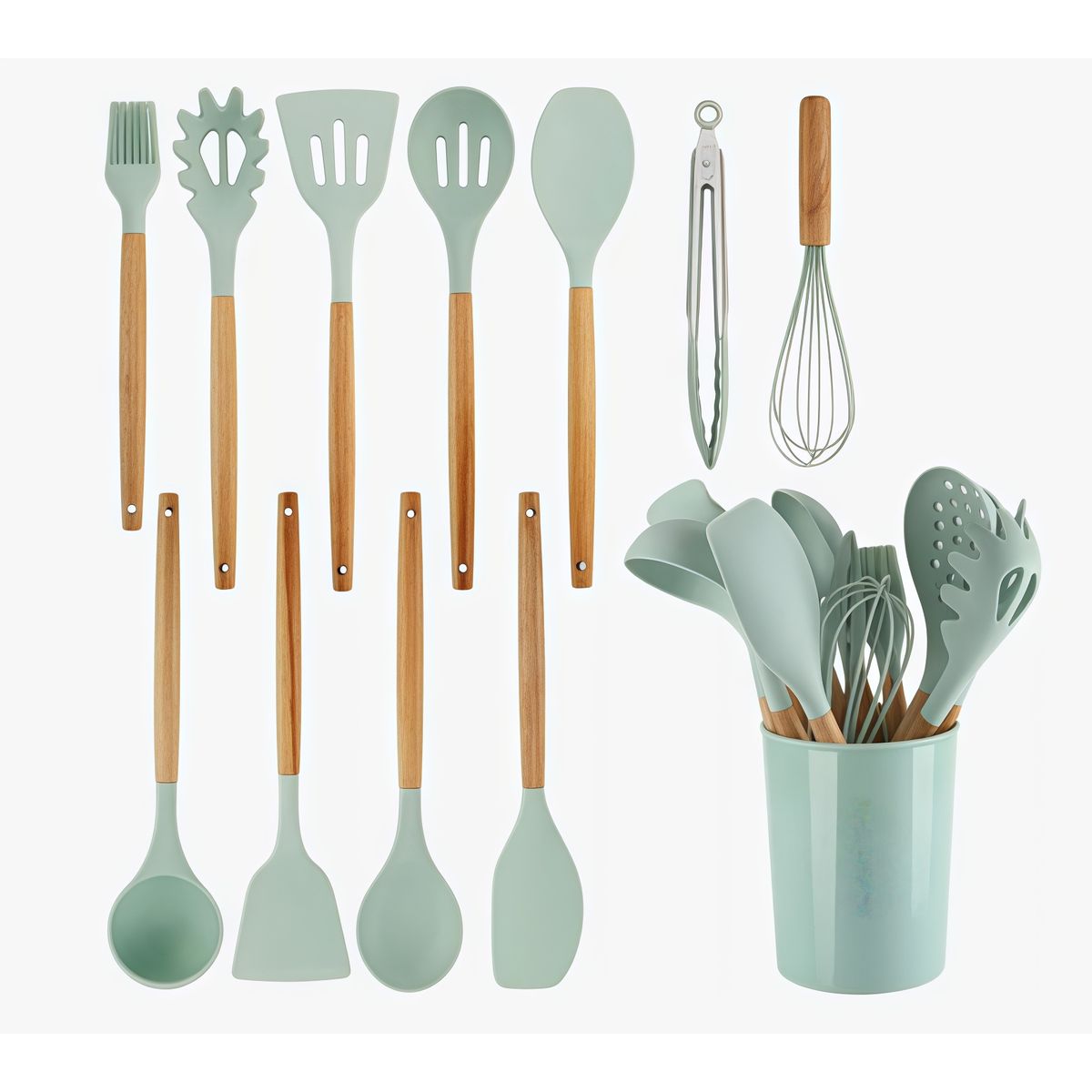 GENERICO - Set 12pcs Utensilios De Cocina De Silicona Antiadherentes Verde