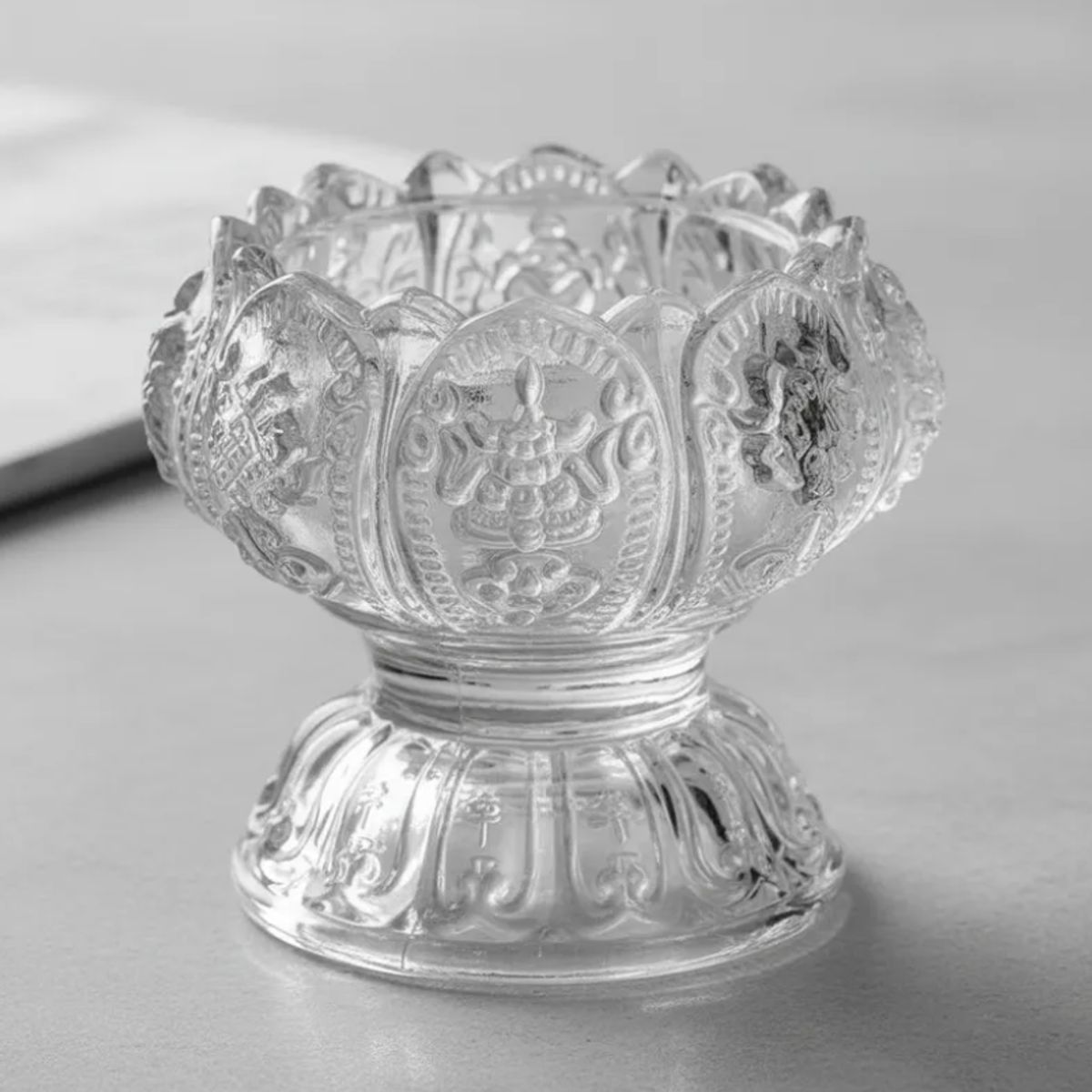 GENERICO - Set  x6 Portavelas de cristal tallado diseño flor de loto