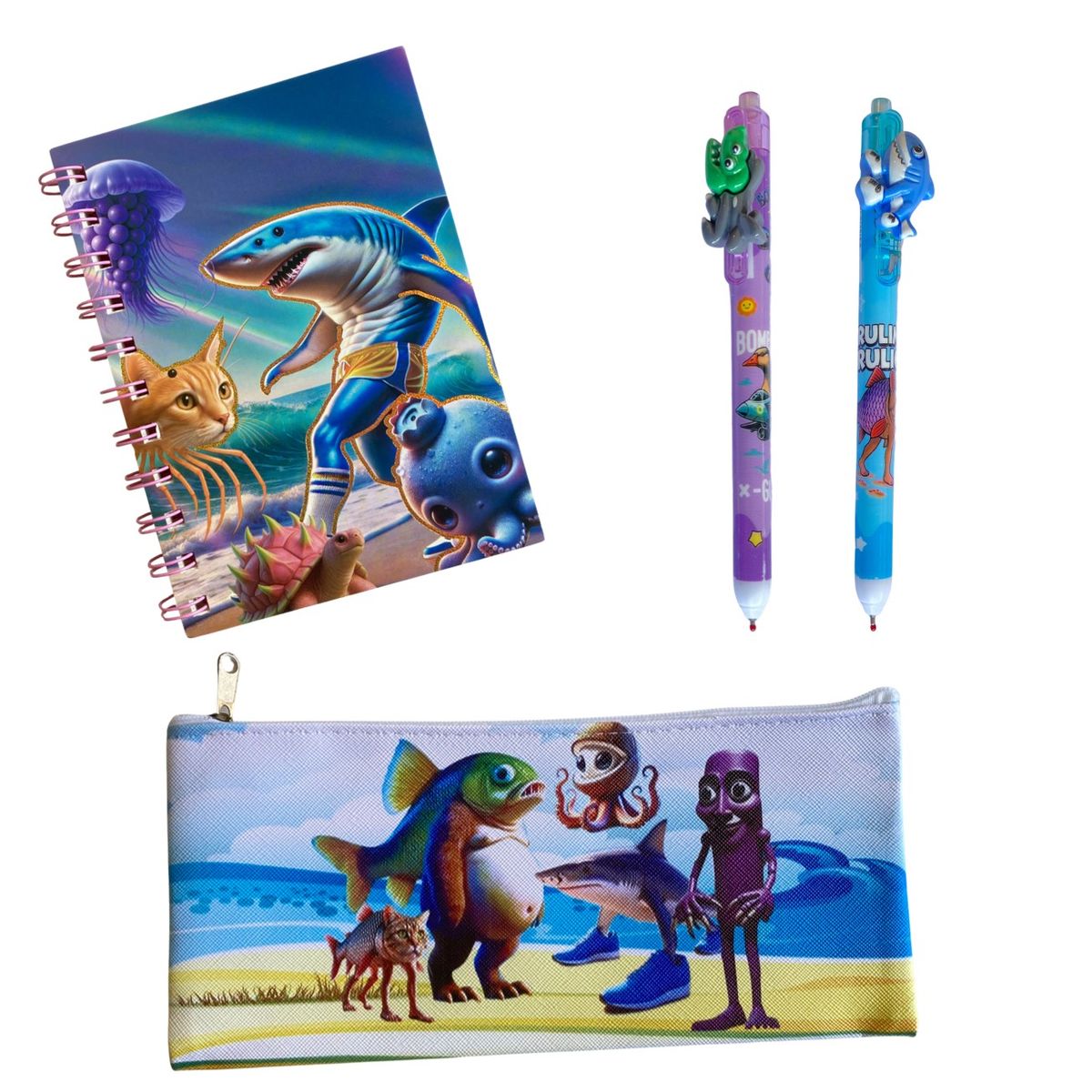 MOTARRO - Pack útiles escolares Brainrot - Estuche + libreta + portaminas + bolígrafo
