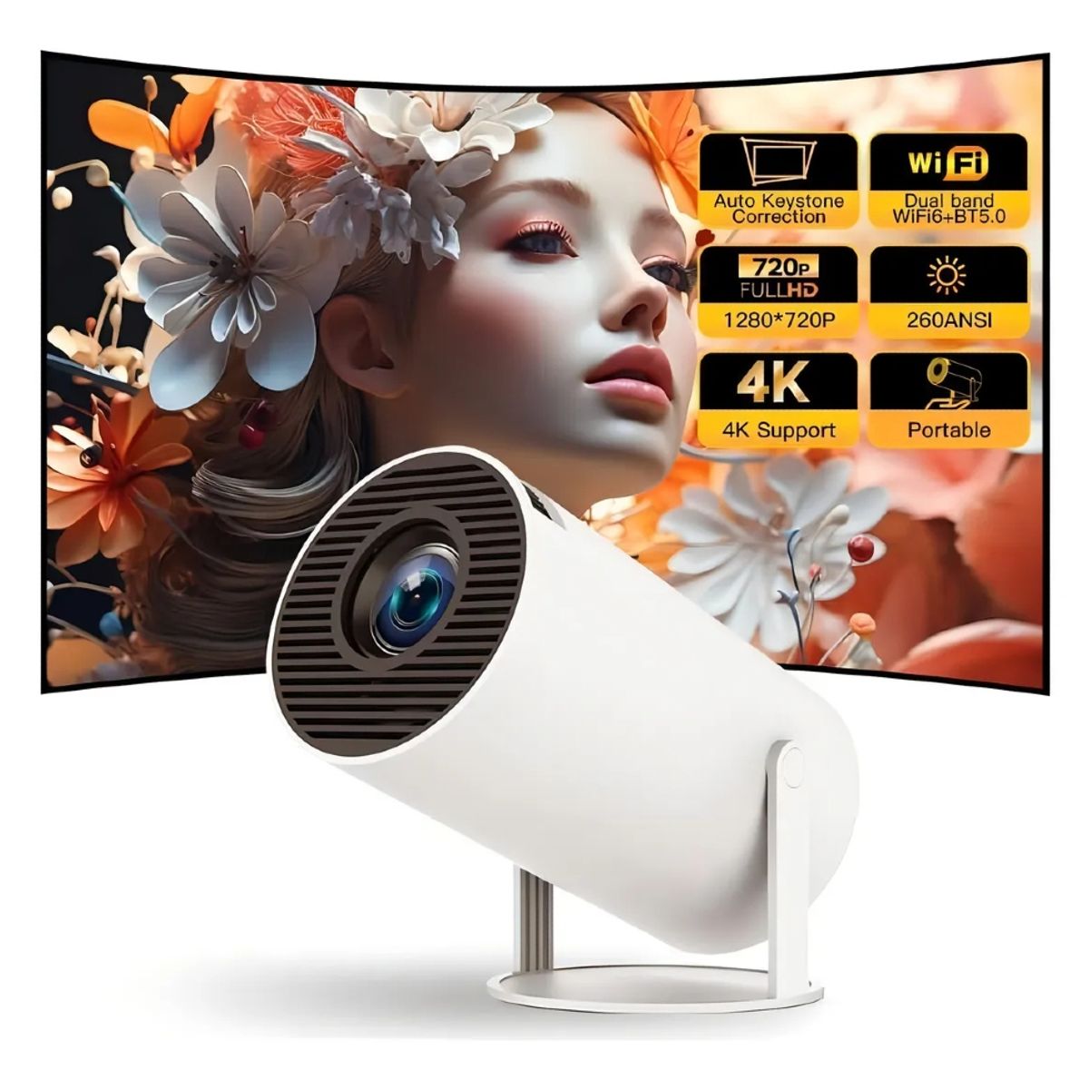 GENERICO - Proyector Inteligente Mini HY300 HD 720p Wifi Bluetooth Cine En Casa Portatil Led Android FIGOIMPORT