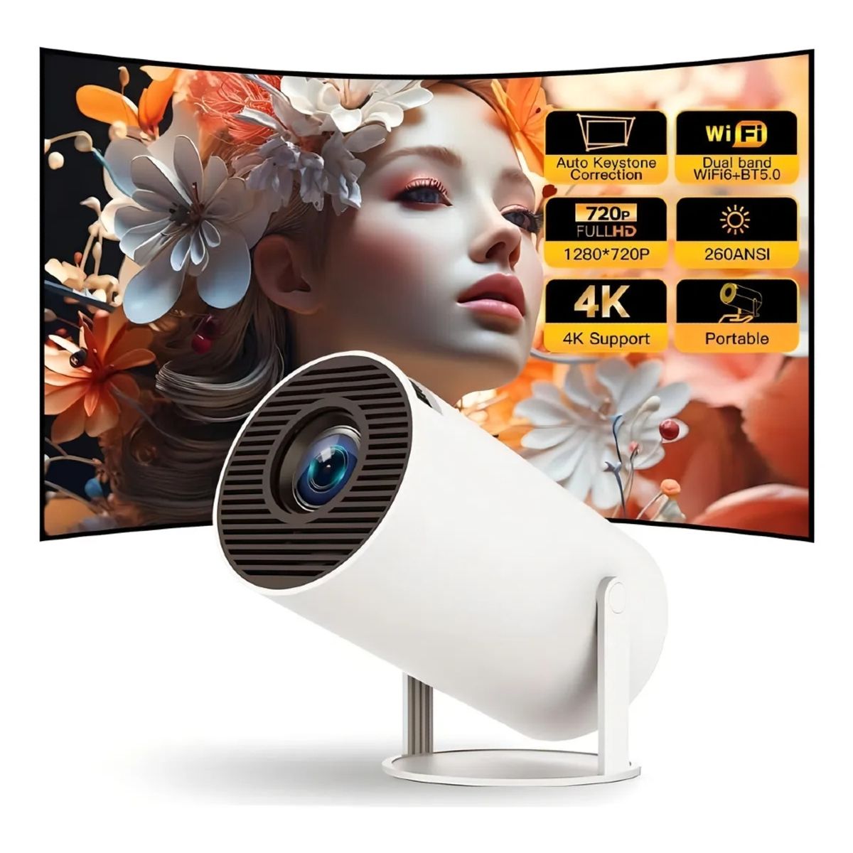 GENERICO - Proyector Inteligente Mini HY300 HD 720p Wifi Bluetooth Cine En Casa Portatil Led Android FIGOIMPORT