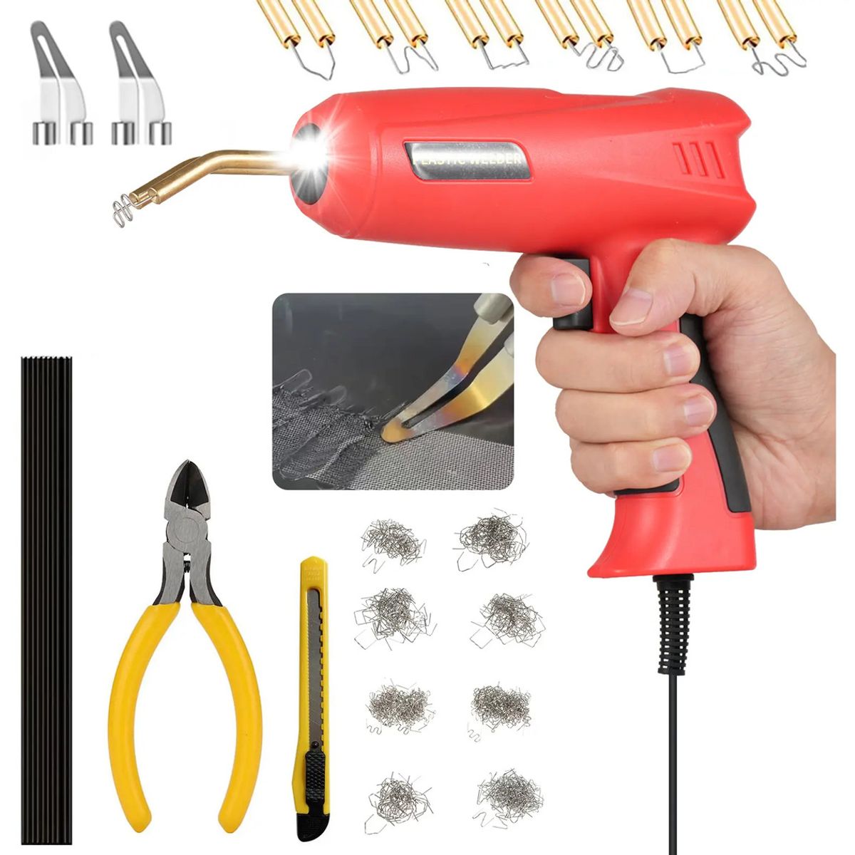 GENERICO - Soldador De Plastico Para Auto Grapadora Termica Reparacion Parachoques Kit Maletin Figoimport