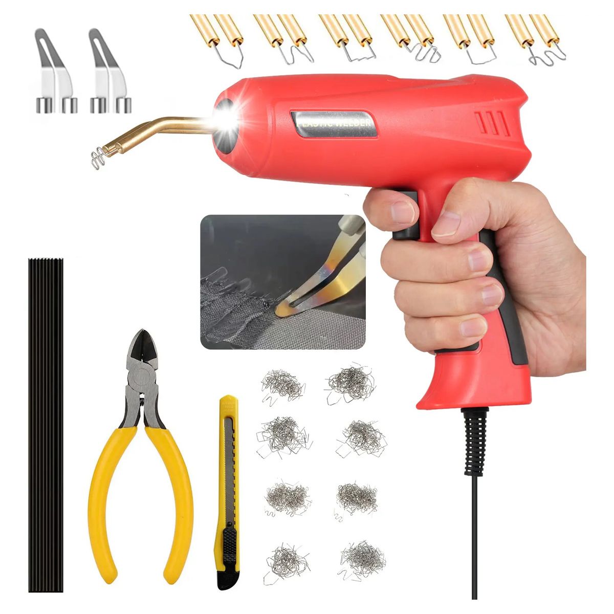 GENERICO - Soldador De Plastico Para Auto Grapadora Termica Reparacion Parachoques Kit Maletin Figoimport