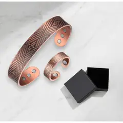 GENERICO - Pulsera + Anillo Cobre Etnico Magnetica Ajustable Imanes Artritis